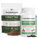 Real Mushrooms טורקיה Tail אבקה עבור בני אדם (45 משרתים) וטורקיה Tail for חיות מחמד (90ct) - אבקה וקפסולות בונדלה לתמיכה בחיסון - טבעוני, Non-GMO, Grain-Free, Gluten-Free