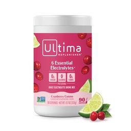 Ultima Replenisher Daily Electrolyte אבקת משקאות Mix - Sugar Free - Cranberry Cosmo, 90 משרתים - אבקת הידרה עם 6 Key אלקטרוליטים ו- Trace מינרלים - Keto Friendly, non-GMO