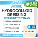 JJ CARE Hydrocolloid Dressing 2x2 [Pack 10], 1.2MM Thick Hydrocolloid Bandages with Border, Self-Adhesive Thin Hydrocolloid Wound Dressing, Wound Care Bandages for Bedsores and Blisters