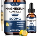 Magnesium Glycinate Liquid Drops, Triple Magnesium Complex Supplement with Citrate, Malate 500mg Ashwagandha, L-Theanine, Vitamin B6 for Sleep, Calm, Stress Relief, Bone, Muscle, Mood - Lemon Flavor