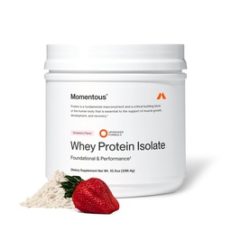 Momentous Essential Grass-Fed Whey Protein Powder - 20 g Whey Isolate Protein - NSF Certified for Sport - Gluten-Free - 12 Servings for Essential Everyday Use - Strawberry - Package May Vary