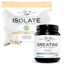 שריר Feast Creatine Monohydrate & Grass-Fed Whey Isolate Bundle - 2lb Creatine + 5lb Vanilla Whey Isolate - ניקוי צמיחה שרירים ותמיכה התאוששות