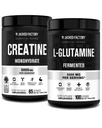 Jacked Factory Creatine Monohydrate אבקת 425g, 85 SV & L-Glutamine תוספת 500g, 100 SV - No Artficial Fillers, Unflavored