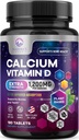 Calcium 1200 מ"ג עם ויטמין D3, Calcium תוספי ויטמינים, עצמות, שיניים ו- Immune בריאות תמיכה, תוספי Calcium עם D עבור נשים וגברים, Calcium של הטבע פחמן - 180 טבליות