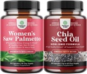 Bundle של כוח אקסטרה ראה פאלטו עבור נשים וצ'יה Seed שמן קפסולות - חזק יותר Thicker שיער גדילה ויטמין - צמחי מבוסס אומגה 3 6 9 תוספי מזון קפסולות סיבים יומית