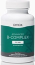 Omax3 מתקדם ויטמין B Complex 50MG עם Biotin | שיער חזק ושיני, Skin Nails, תמיכה מתח, חסינות, חסינות, מטבוליזם אנרגיה, 90 קפסולות