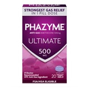 Phazyme Ultimate Power Anti-Gas 500 מ"ג סיוע גז Simethicone למבוגרים, Fast Gels במהירות Ease Bloating, Stress and Discomfort, 20 Count