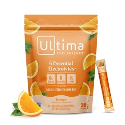 Ultima Replenisher Daily Electrolyte אבקת משקאות Mix -Sugar חינם - כתום, 20 Stickpacks - hydrotion Packets עם 6 Key Electrolytes ו- Trace מינרלים - Keto Friendly, טבעוני, non-GMO