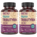 DeVA טבעוני Tributyrin תוספת - Butyrate Precursor, Gut Barrier Support, Butyric Acid, 500 MG טבעוני קפסולות, Leaky Gut Support, Digest, 90 Count (Pack of 2)
