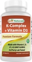 Best Naturals K-Complex with K1 (Phytonadione 1500 mcg + K2 כמו Menaquinone 100 mcg + K2 כמו MK-4 1000 mcg) + D3 + VIT. C - 90 טבליות - מיוצר בארה"ב