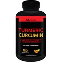 ML Naturals אורגני Turmeric Curcumin - 1,800 מ"ג, תמצית שורש 300 מ"ג - 120 מ"ג אורגני ג'ינג'ר ו-15 מ"ג Black Pepper (Per Server) - 180 קפסולות ירקות - Non-GMO