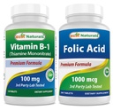 הטוב ביותר ויטמין B1 כמו Thiamine Mononitrate 100 מ"ג ו Folic Acid 1000 mcg