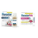 Florastor Family Probiotic Bundle - 100 ct. Probiotic for Digestive & Immune Health for Men & Women + 20 ct. Kids Daily Probiotic, Unflavored Powder Sticks - Boost Good Bacteria & Flush Out The Bad