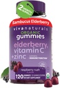 Viva Naturals Organic Sambucus Elderberry Gummies for Adults (120 Count) - 3in1 Black Elderberry ויטמין C ו- Zinc Immune Support Gummies, Chewable Elderberrys, Zi Imnc Immunitys