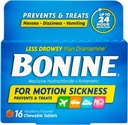 Bonine for Motion Sickness Chewable Tablets, Raspberry Flavored, 16 Tablets (3 Pack)