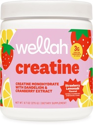 Wellah Creatine for Women - Creatine Monohydrate with Dandelion & Cranberry לחלץ (50 משרתים, Strawberry Lemonade)