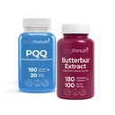 LongLifeNutri PQQ 20 mg + Butterbur Extract 100 mg Bundle - 180 + 180 Vegetarian Capsules, 6-Month Supply, Mental Performance & Neural Calm, GMP Certified, Made in USA