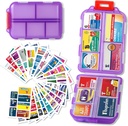 Pill Organizer with Medicine Labels Travel Daily Pill Container Mini Medication Organizer Storage Pill Organizer Travel Essentials Pill Case 7 Day (Purple& 161 Lables)