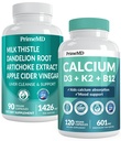 Calcium D3 K2 B12 (1pk) ו- Liver Support (1pk) תוסף Bundle - ויטמין פוטנט עבור העצם, הלב, הפונקציה Liver, ו- Immune Support - Non-GMO, טבעוני, Gluten-FreeFree