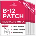 B12 Patches (Pack of 36) - 100% Natural Vitamin Patches for Women, Energy, Focus & Body Support, Self-Adhesive Transparent Patches - Enhanced Formula