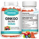 2 Pack Ginkgo Biloba Gummies for Women and Men, Brain Supplement Better Mood and Focus, טבעוני ברי פלאמור 120