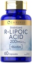 קרליל R-Lipoic Acid 200 מ"ג | 60 קפסולות | Stabilized RLA עם biotin | Non-GMO, Gluten Free Freeten