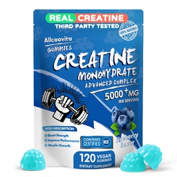 Creatine Monohydrate חניכיים מורכבות עבור גברים ונשים - 120 חניכיים מתקדמות פורמולה, L-Taurine + ויטמין B12 עבור כוח שרירים, בונה שרירים, אנרגיה Boost, Pre-Workout תוסף - Blueberry כחול