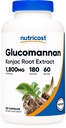 גלוקוז Glucomannan 1800 מ"ג Per לשרת, 180 קפסולות - מקור סיבים טבעיים, non-GMO, Gluten Freeten Free