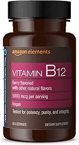 יסודות ויטמין B12 Methylcobalamin 5000 mcg - ייצור אנרגיה נורמלית ומטבוליזם, תמיכה במערכת החיסון - 2 חודשים אספקת, ברי פלח Lozenges, 65 הרוזן (Pack של 1)