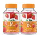 Liveable B Complex + ויטמין D 10000 IU, חניכיים בונדלה - גדול Tasting, ויטמין תוסף, Gluten חינם, GMO חינם, Chewable