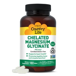 המדינה Life Chelated Magnesium Glycinate 400 מ"ג - תוספת גבוהה Absorption Magnesium להרגעת שרירים, אנרגיה, העצם & Immune תמיכה - Gluten-Free, טבעוני, Halal, non-GMO מאומת - 180 טבליות
