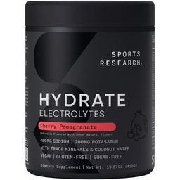 מחקר ספורט ® Hydrate Electrolytes אבקת - סוכר חינם ובאופן טבעי פלב עם ויטמינים, מינרלים, וקאו קוקוס מים - תמיכה הידרה - דובדבן - 90 משרתים