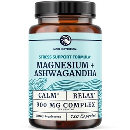 Magnesium Ashwagandha | Calming Magnesium תוסף למבוגרים | להירגע, מנוחה, Calm Mood & Sleep Support | Mag Citrate & Oxide 400 מ"ג + Ashwagandha 500 מ"ג | בריאות השרירים & Stress הקלה | 120 Cttate & Oxide