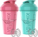 VELOMIX -2 Pack- 20 oz חלבונים Shaker בקבוקי חלבון למיקסלים חלבונים - 2x Wire Whisk | Leak Proof Shaker Cups forחלבון Shakes and Pre Workout | חלבונים שיקר בקבוק (Pink/Turquoise)