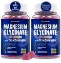 Magnesium Glycinate 500 מ"ג / 250 מ"ג למבוגרים - Plus D3,B6 & Zinc - Magnesium Glycinate חניכיים, High Absorption - תמיכה להרגעה,Brain, Bone & Immunity Health - סוכר חינם - 120Ctsscinate Gummies