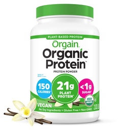 Orgain אורגני אבקת חלבון, Vanilla Bean - 21g צמחי חלבון, 6g Prebiotic סיבים, No Lactose ingredients, No added Sugar, non-GMO, For Shakes & Smoothies, 2.03 lb (Packaging May Vary)