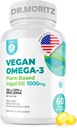 DR. MORITZ Vegan אומגה 3 Softgels for Adults and Kids, Made from Algae Oil with DHA EPA, Small Algae אומגה 3s, טבעוני, 60 הרוזן