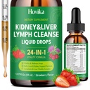24-in-1 Kidney & Liver, Lymph Cleanse Detox & Repair Drops, Three Immune Formula with Cranberry, Milk Thistle, Vegan Urinary Tract & Lymphatic Drainage & Liver Repair | Strawberry Flavor, 1.97 FL Oz
