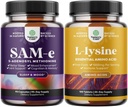 Bundle of Pure SAM E Supplement 150mg - Nootropic Same 150mg Per Serving for Memory & Brain Support and L Lysine 1000mg Free Form - L-Lysine Supplement for Eye Health Lip Care Collagen Synthesis