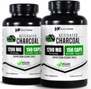 HealthFare Activated Charcoal Pills 1200mg | 150 Vegan Capsules | 2 Bottles | Organic Coconut-Sourced | Detox & Digestive Balance | Non-GMO, Gluten-Free | Made in USA
