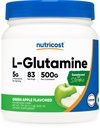 תוספי מזון L-Glutamine אבקת תוסף (Green Apple) 500g - תמיכה ב- Gut, 5 גרמות לשרת, מתוקן עם Stevia - Gluten Free, non GMO