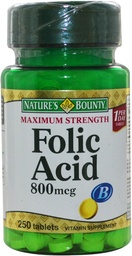 Nature's Bounty Folic Acid 800 mcg טבליות כוח מקסימלי 250 ea (Pack of 5)