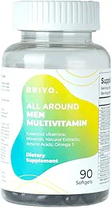 Briyo All Around Men - Multivitamin עבור גברים עם 38 ויטמינים חיוניים, מינרלים, אומגה 3 ופלטי צמחים - תמיכה באנרגיה חד-משמעית - לחיות חזק עם קפסולת נקייה יומית