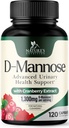 D-Mannose - Organic D-Mannose 1300 mg Per Serving - Organic Cranberry Extract - Natural Urinary Tract Health Support - Fast-Acting D Mannose Supplements for Women & Men - Bottled in USA - 120 Capsules