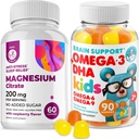 Omega3 Gummies for Kids with Omega 6&9 and Magnesium Gummies - DHA Children Brain Supplement for Heart and Vision Support – No Fish Oil and Gluten Free Immune Health with Sugar-Free Magnesium