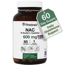 PRISTINE'S N-Acetyl L-Cysteine (NAC) 600MG 60 יום אספקת קפסולות תוספי מזון - Glutathione & Liver Detox תמיכה - נוזל אנטיחמצן - טבעוני, גלוט חינם, non GMO זכוכית בקבוק