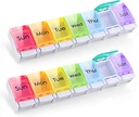 GOGOODA 2 Pack שבועי גלולות מארגנת Arthritis Friendly, Travel 7 Day Pill Holder מכיל מארגנת ויטמינים עם Popup Open Design ו-Ample Space כדי להחזיק ויטמינים, שמן דגים ותרופות