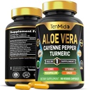Aloe Vera קפסולות תוספת - 8in1 פורמולה - בשילוב עם Turmeric, קייאן פפר, Marshmallow, Fennel, Gotu Kola, ג'ינג'ר ו Black Pepper - 90 קפסולות במשך 3 חודשים אספקת מזון