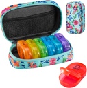 Serfeymi® Travel Pill Productionser 2 Times A Day AM PM שדרג את תיבת הכדור של Rainbow Pill Box 7 Day with Portable Zipper Canvas Pill Case, Medicineארגן עבור גלולות, ויטמינים, שמן דגים - גרין 01