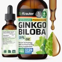 BIO KRAUTER גינקו בילובה - תוספי ג'ינקגו בילובה נוזליים למוח - טבעוני, אלכוהול וסוכר חינם - 2 Fl Oz